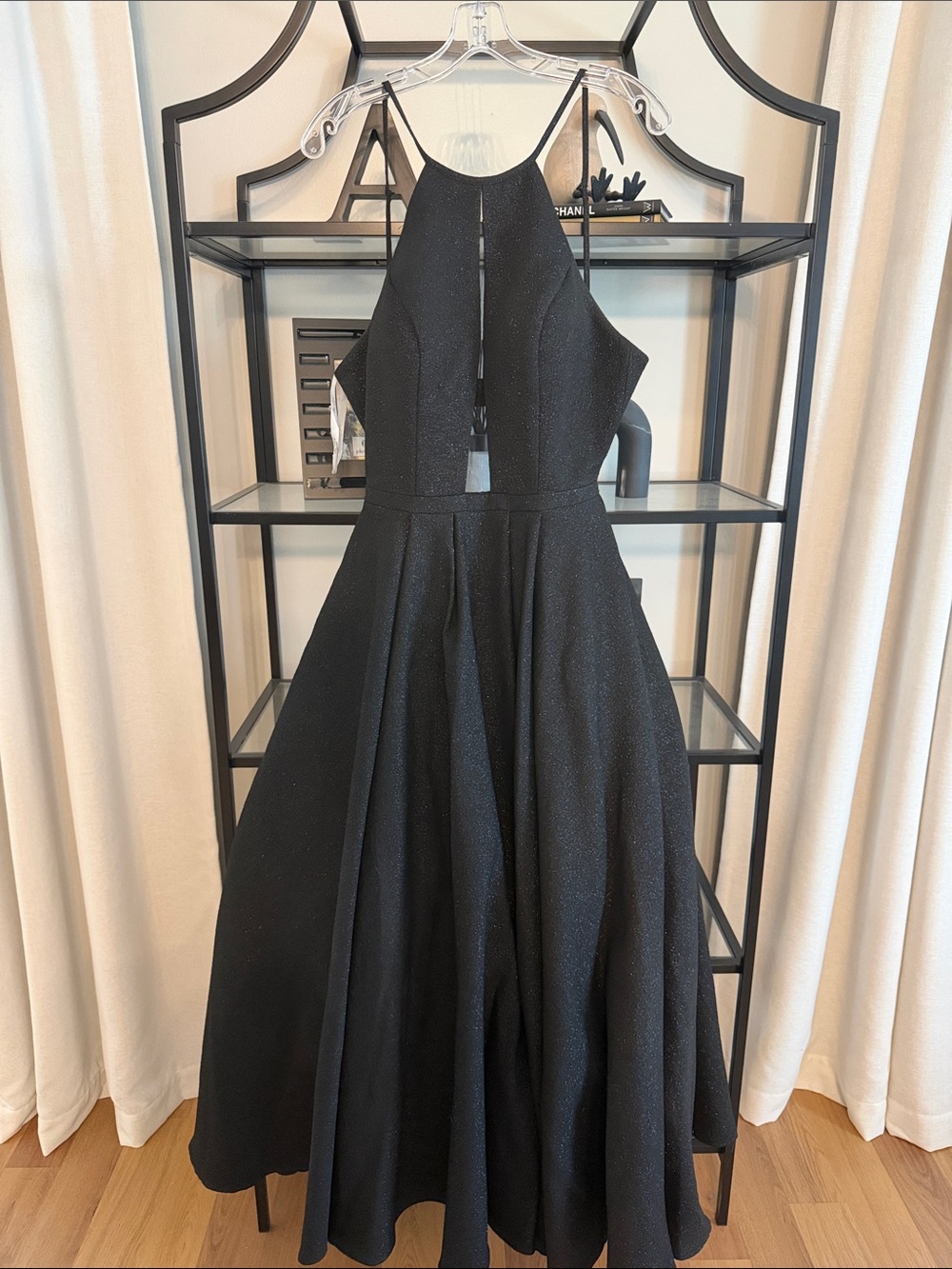 Ellie Wilde Mon Cherie Black Sparkle Halter Fit & Flare Dress